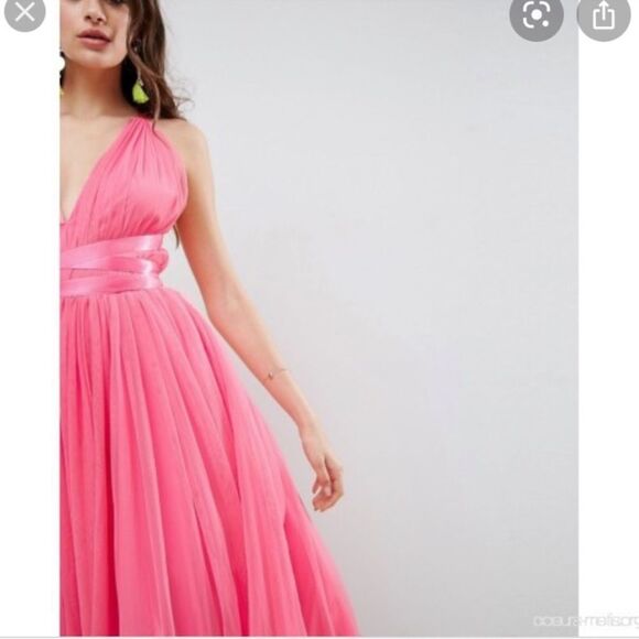 ASOS Tulle TuTu Halter Midi Dress NEW Size 4 Pink Prom Homecoming - Picture 4 of 11